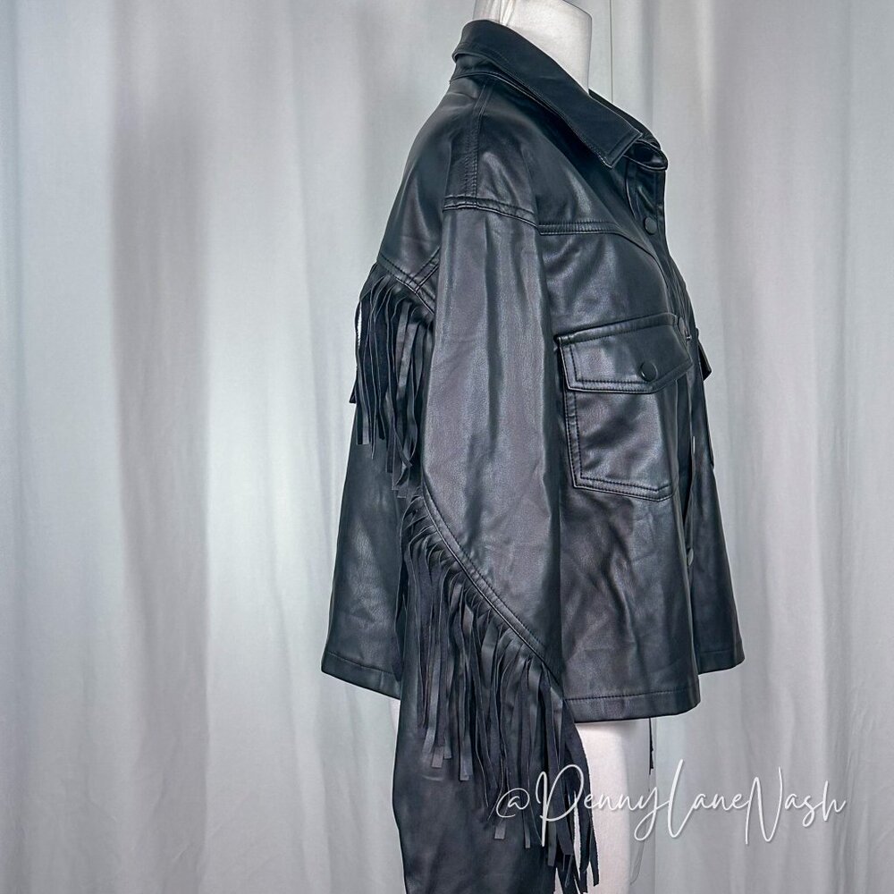 Olivacious Faux Leather Fringe Jacket Black Size Large - Picture 6 of 9